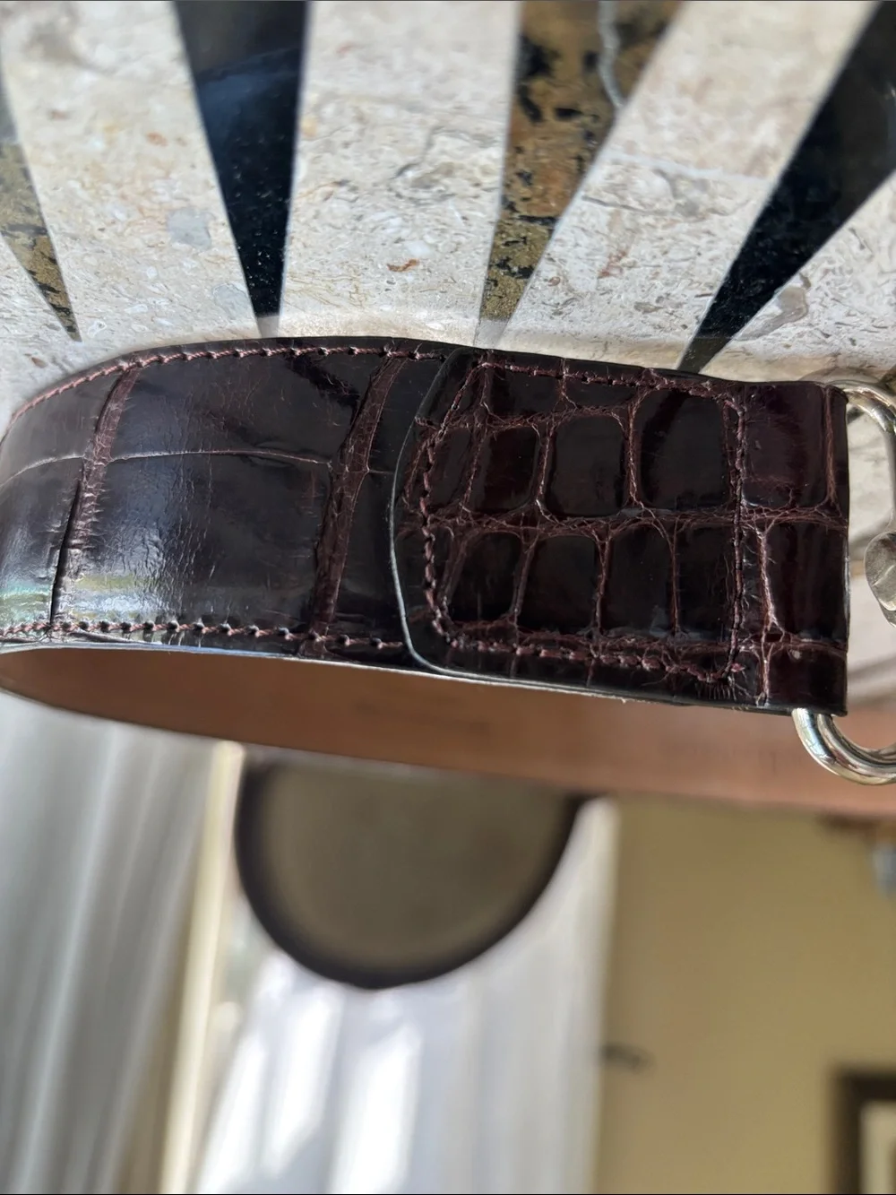 W. Kleinberg Dark Brown Genuine Alligator Leather Belt with Silver Hardware.